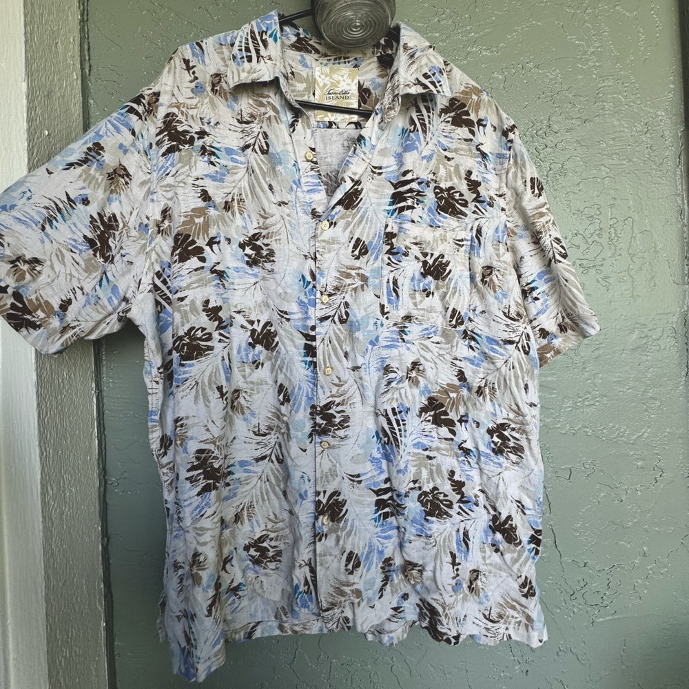 Tasso Elba Men's Blue and Brown Leaf Print Shirt